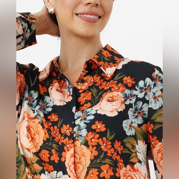 Afer Tops - TAIS Afer Black Floral Button up Collared Feminine Dress Shirt women's Medium